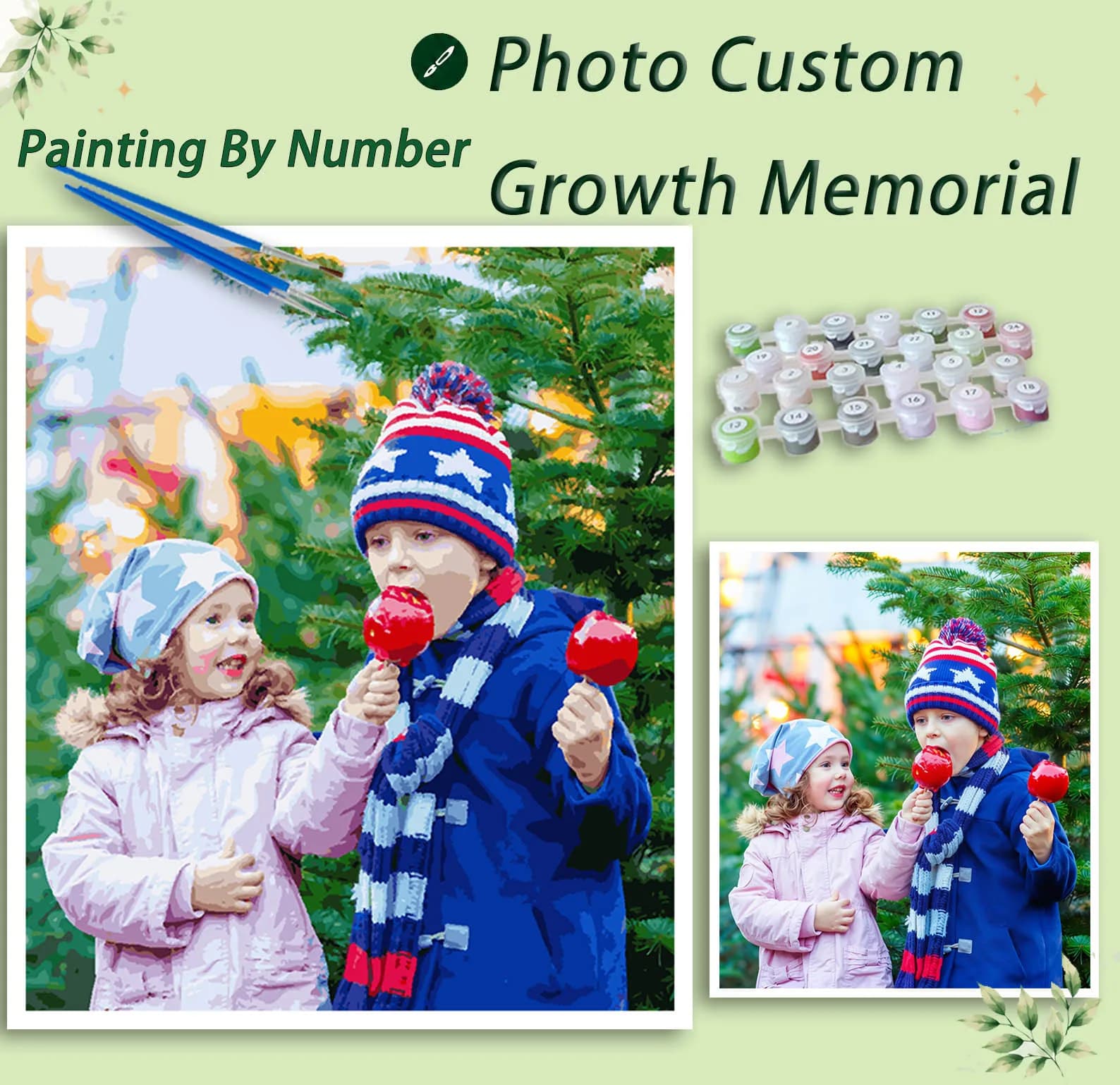 Photo Custom Growth Memorial Paint by Numbers Oil Adult14+Beginners,24/36/48C DIY Acryl Cotton Canvas,NoFrame Gift Painting Kits