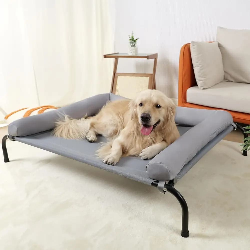 Letto per cani rialzato rinfrescante con cuscini, lettino per cani rialzato lavabile portatile con rete antimasticare e struttura in metallo, piedini in gomma antiscivolo