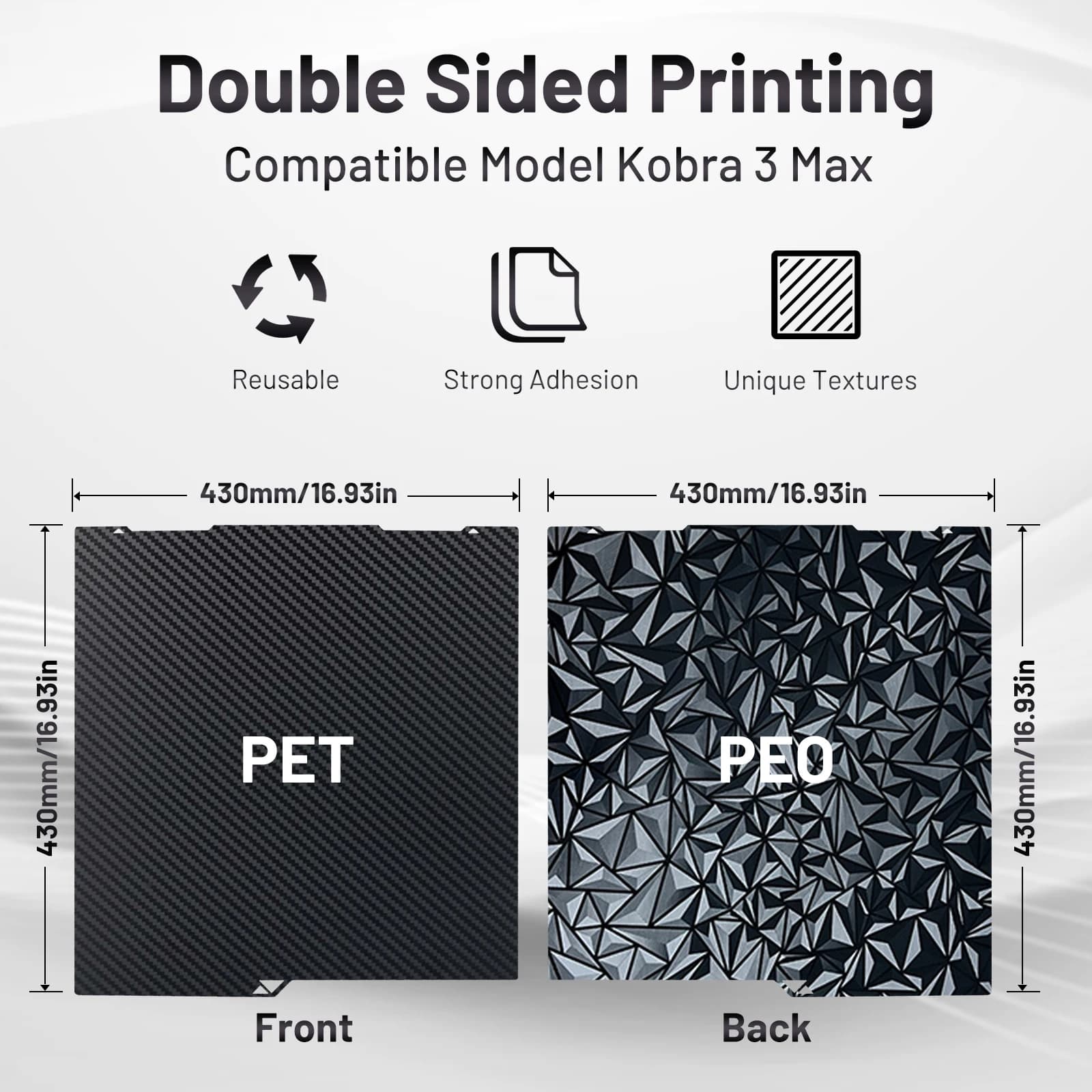 Per Anycubic kobra 3 MAX Piastra di Costruzione Liscia peo pet Double Sided 430x430mm Lamiera di Acciaio per Molla Per Anycubic Kobra 3 max Combo
