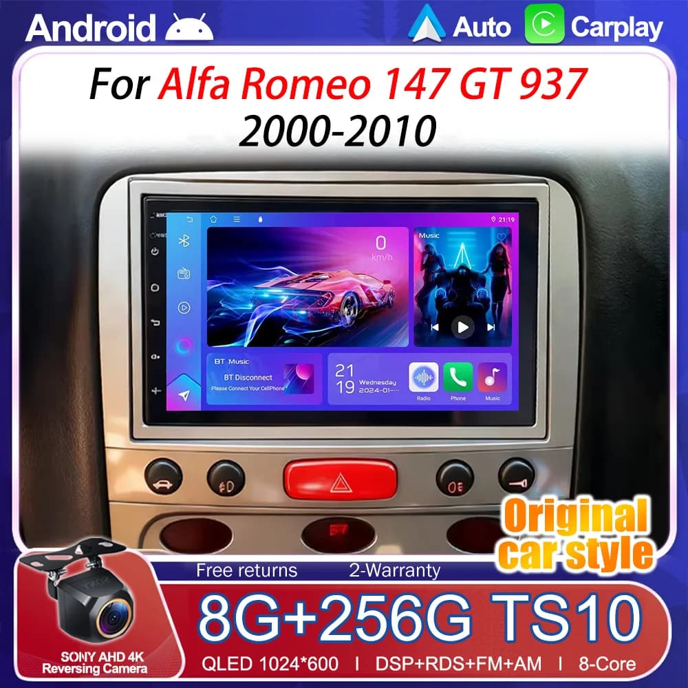 7" For Alfa Romeo 147 GT 937 2000-2010 Car Radio Android 16 Multimedia Video Player GPS Navigation Vertical Screen Tesla Style