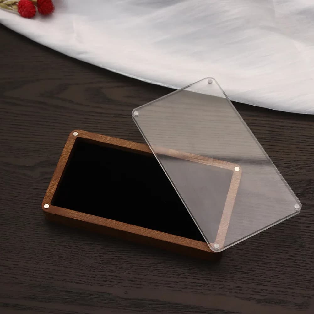 Piccola scatola regalo in legno con blocchi d'oro e mattoni dorati Scatola in legno massello di stoccaggio con barra d'oro in acrilico trasparente