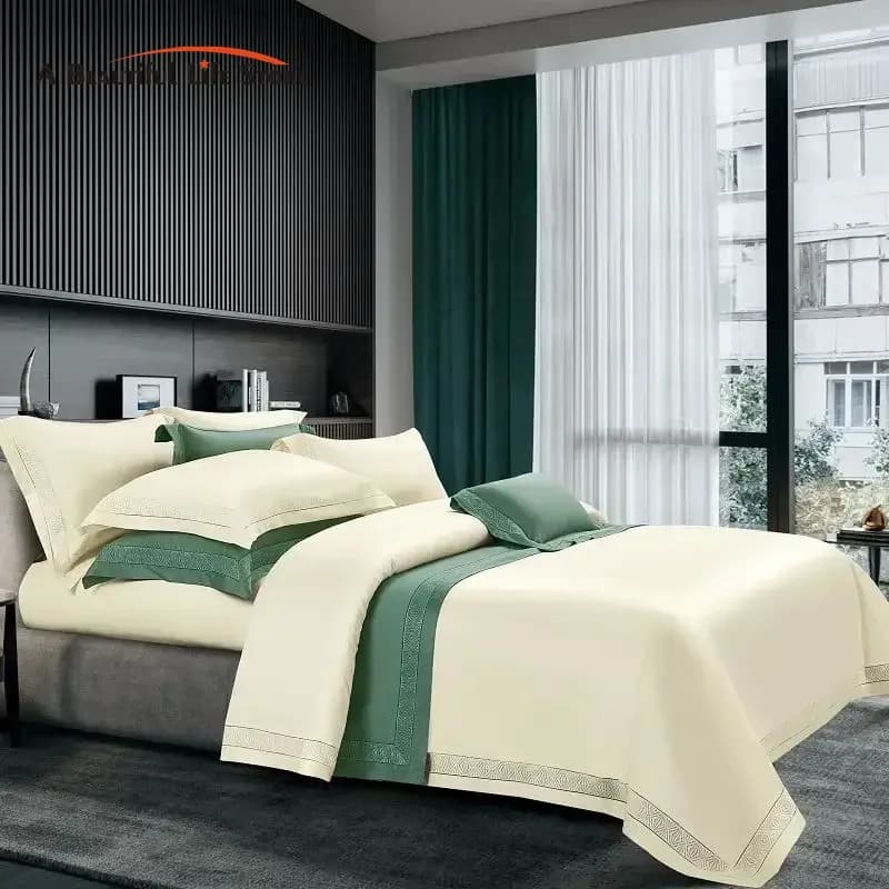 1400TC style cotton bedding set Luxury hotel embroidery soft and silky pillowcase for Full Queen King Size sheets