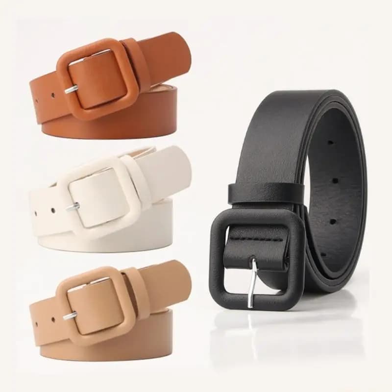31BF Candy Color Waist Belt Women Girl Soft PU Leather Square Pin Buckles Waistband