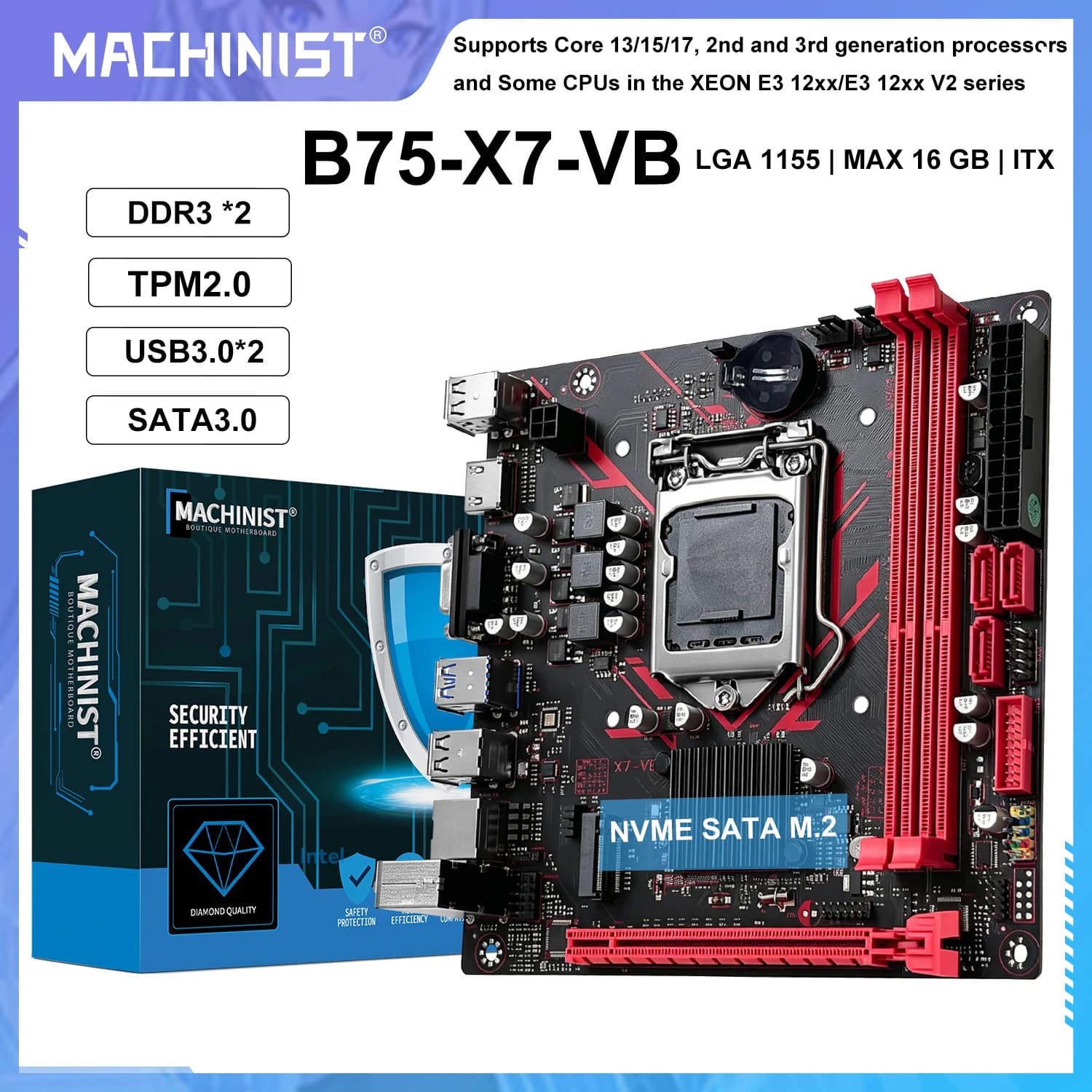 Scheda madre MACHINIST B75 X7 VB LGA1155 Supporto Dualchannel DDR3 RAM CoreI3/I5/I7 CPU 2/3Gen per computer da gioco USB3.0 SATA3.0