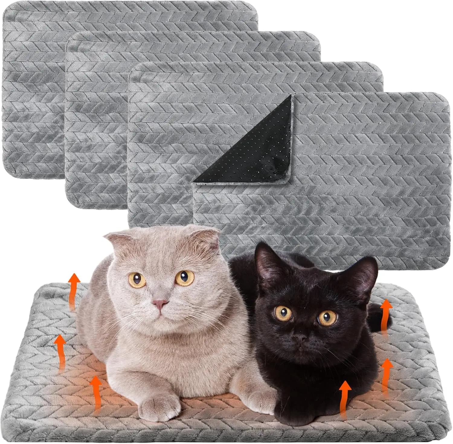 Set di 4 Tappetini Autoriscaldanti per Gatti, Cuscino Riscaldato per Cani e Gatti, Tappetini Termici Lavabili per Interni ed Esterni (Grigio, 20x28 Pollici)