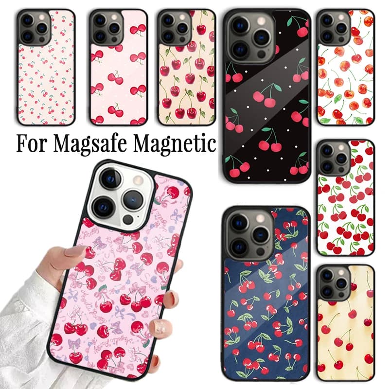 Cover per iPhone con design Ciliegia Rossa per iPhone 17 16 15 14 13 12 11 Pro Max Plus, Magnetica Compatibile con MagSafe