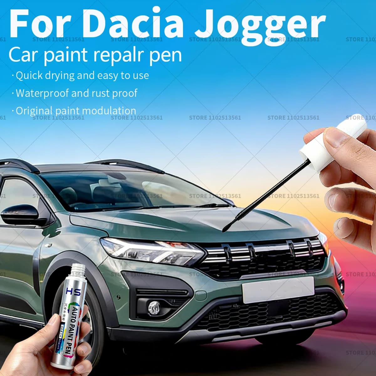 Pen for paint repair, remove scratches, DIY car accessories for Dacia Jogger, black, pearl blue, cedar green, white cachi powder