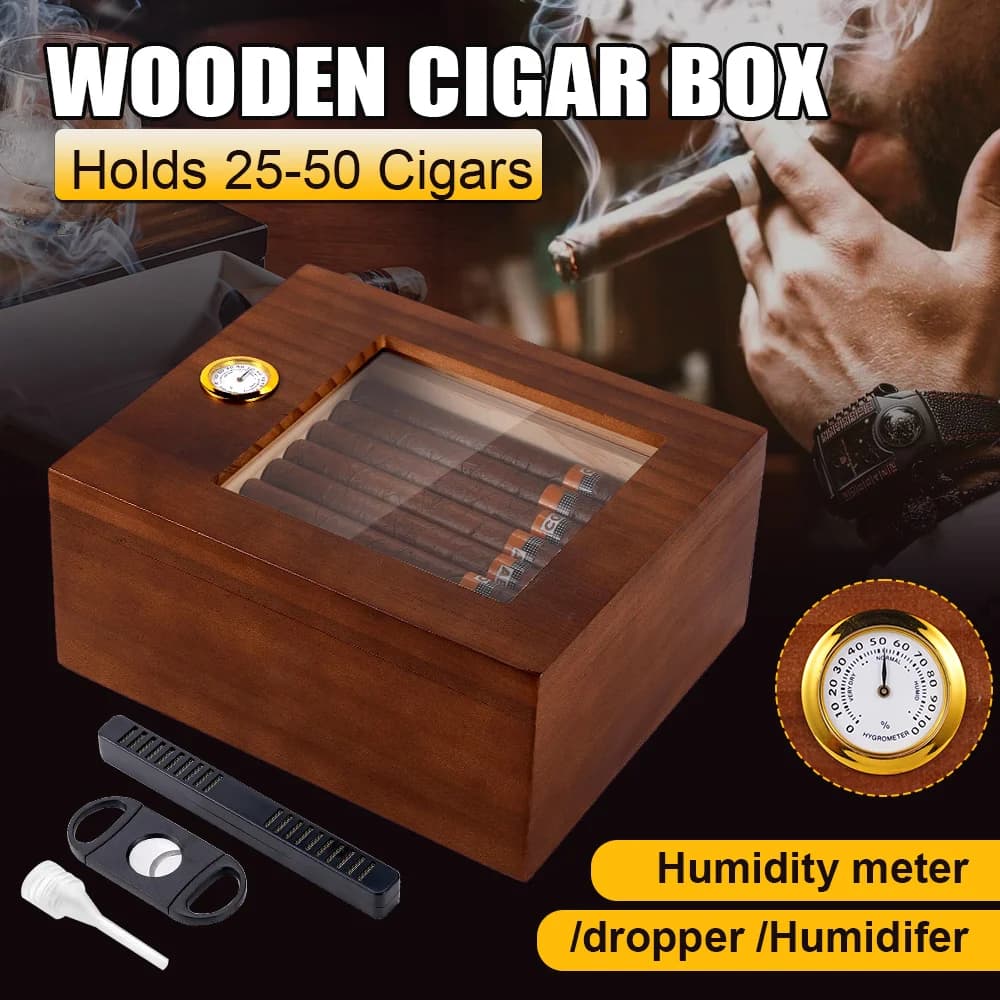 Cigar Humidor Box Cigar Case with Humidifier and Hygrometer Cedar Wood Cigar Box with Divider Cigar Gifts Accessories for Men