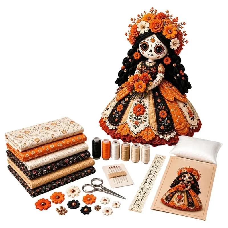 A02F-Halloween Patchwork DIY Adult Sewing Kit:Complete DIY Sewing Kit To Create A Beautiful Rag Decoration