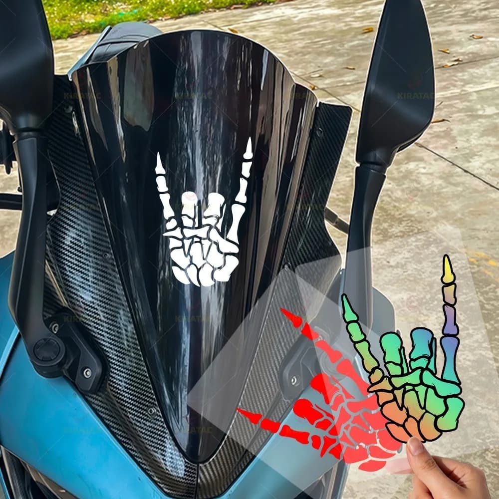 Adesivo in Vinile Impermeabile Autoadesivo con Gesto della Mano Scheletrica per Auto, Moto, Bici, Casco, Laptop
