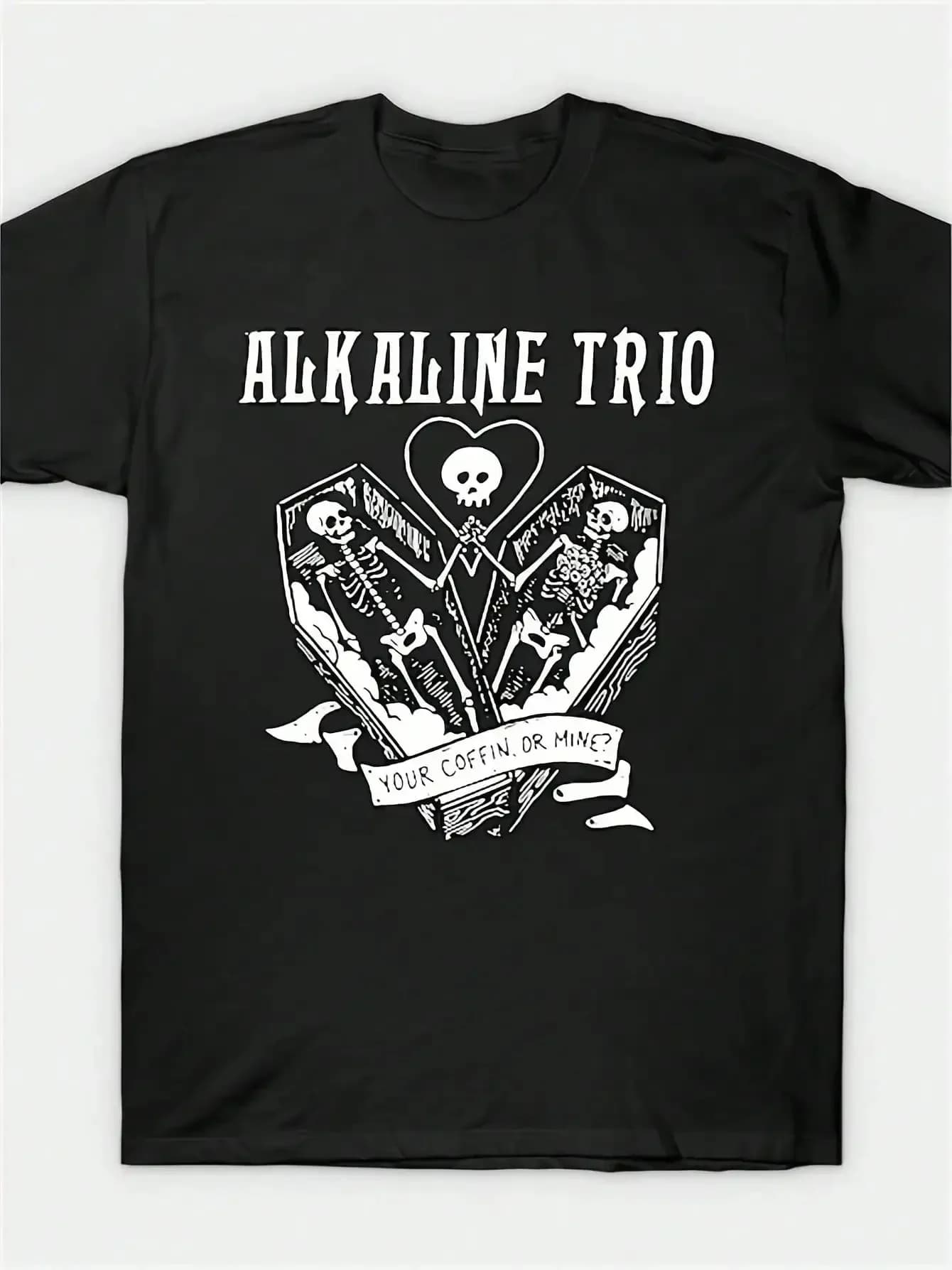 T-shirt Alkaline Trio YOUR COFFIN OR MINE con stampa nera 180g Nuovo arrivo in puro cotone adatto per feste di compleanno e per il pendolarismo quotidiano