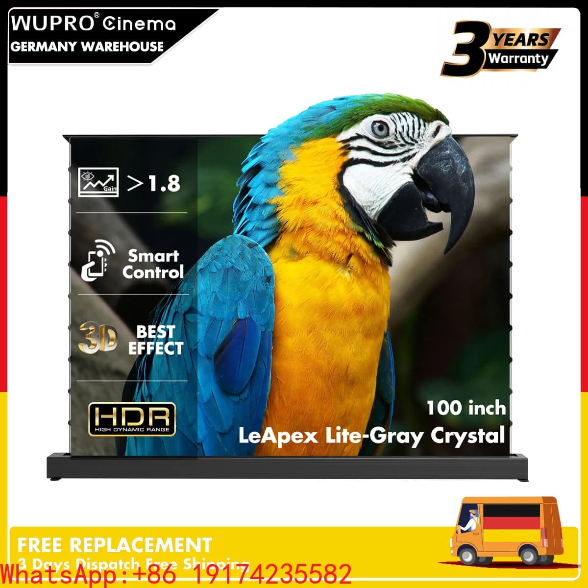 in Stock Wupro/OEM Soft PVC Gray Crystal Projection Screen 16:9 4K UHD 3D Effect Motorized Floor Rising Projector Screen