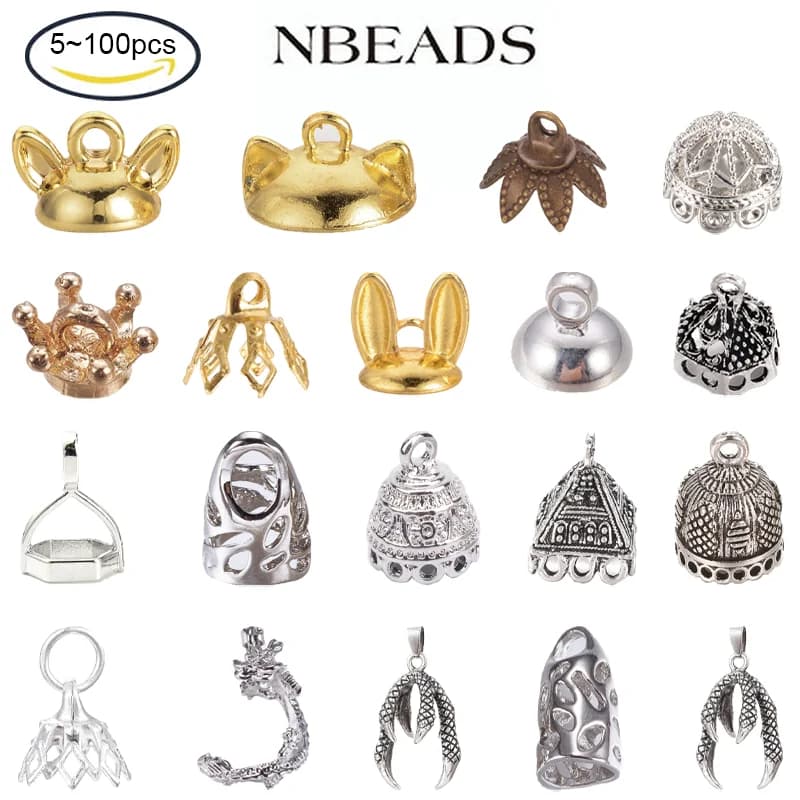 NBEADS 5-100PCS Brass Pendant Hexagon Bead Cap Platinum for Necklace Earrings DIY Jewelry Making Components Supplies