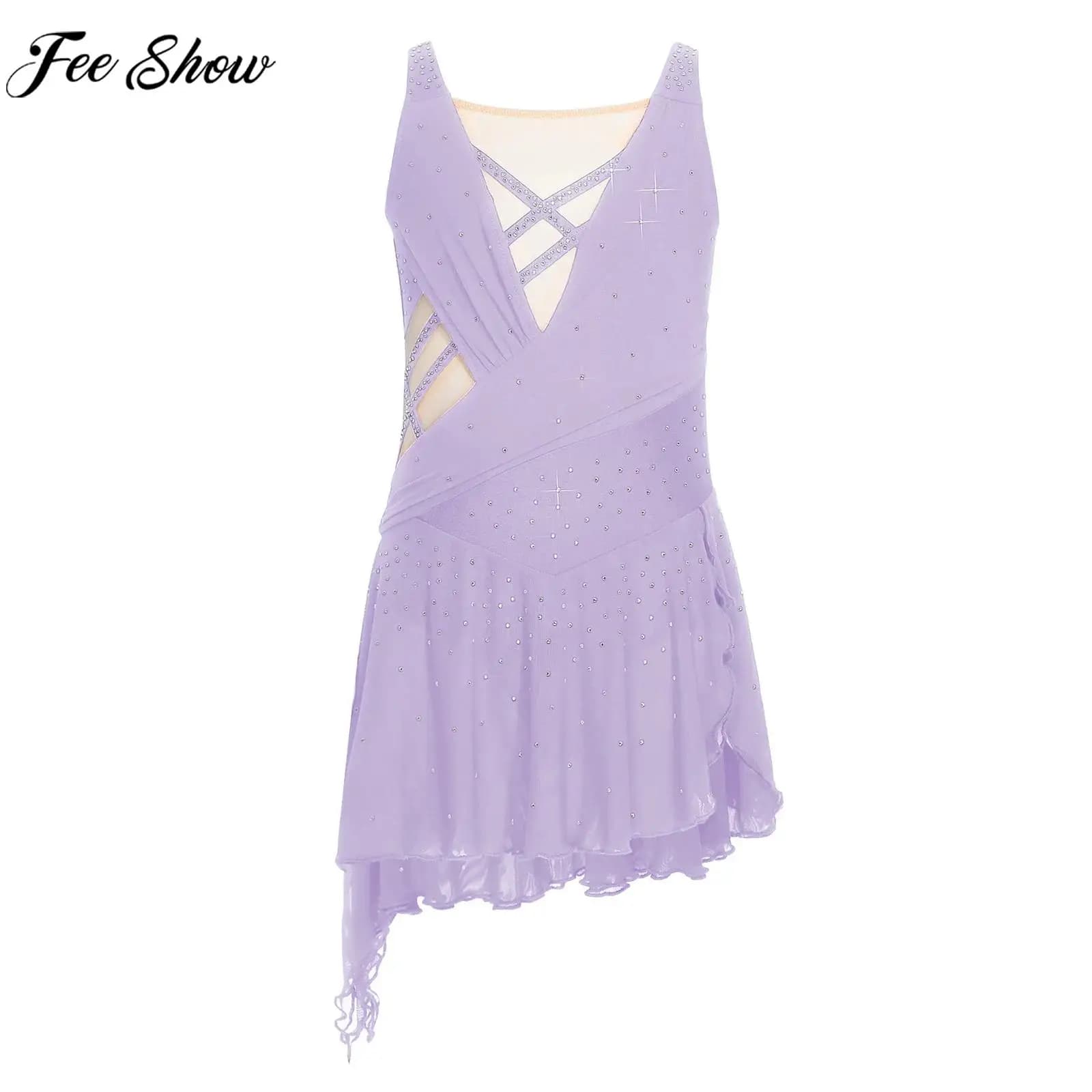 Bambini Ragazze Strass lucidi Maglia trasparente Pattinaggio di figura Vestito Danza lirica Balletto Ginnastica Acrobazie Body Dancewear