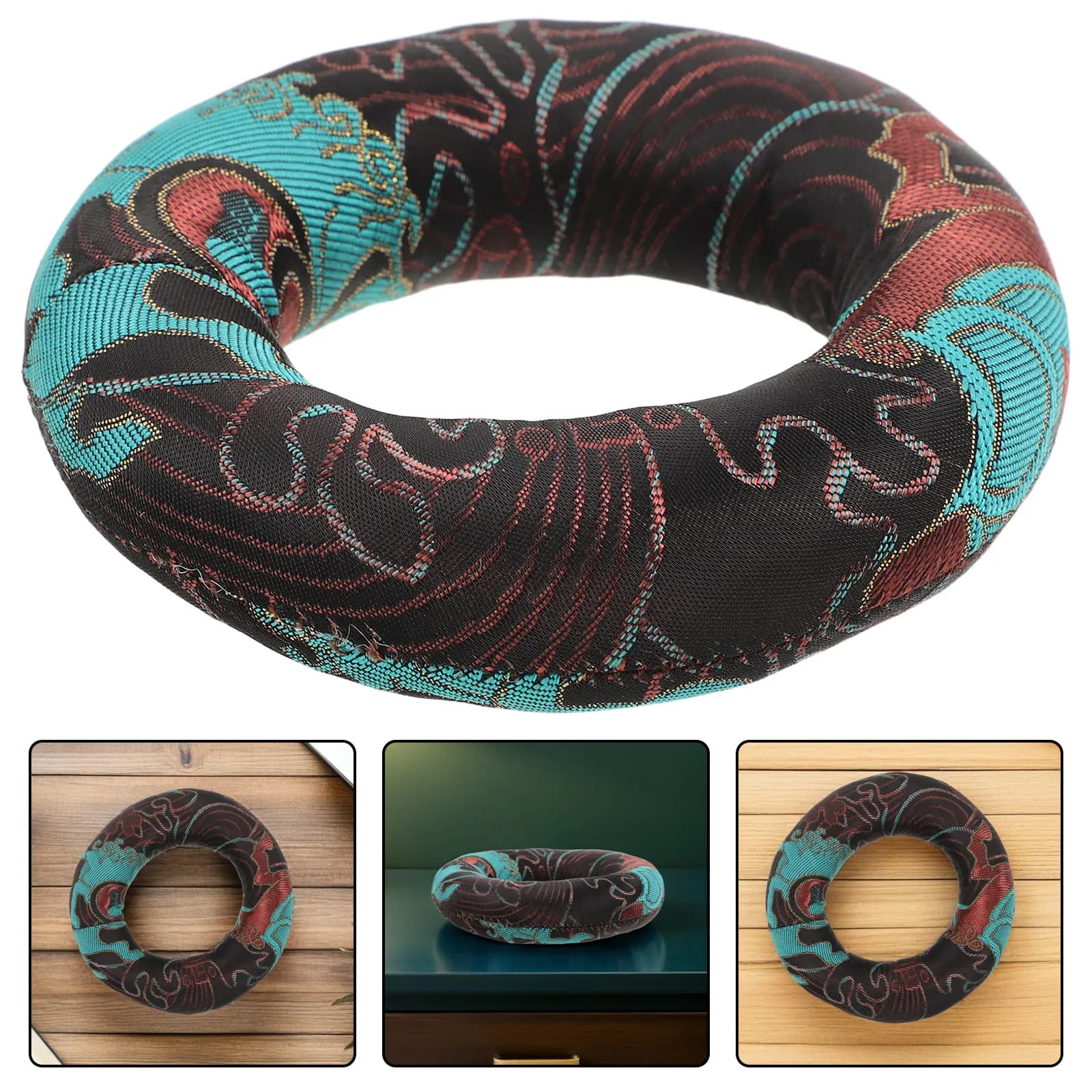 Cuscino per Campana Tibetana Nepal, Design ad Anello Rotondo, Tappetino Antiscivolo Testurizzato per Meditazione, per Campane Tibetane di Cristallo e Yoga