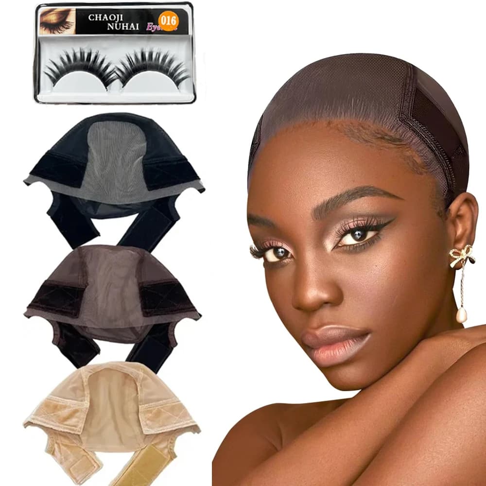 Women's non-slip wig headphone and fake eyelashes, hood with front wig handle in lace HD with adjustable band | Breathable and without glue