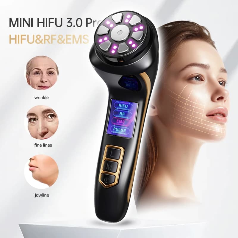 Dispositivo di Bellezza Facciale MINI HIFU con Radiofrequenza, EMS e Microcorrente per Rigenerazione Cutanea, Lifting e Rassodamento
