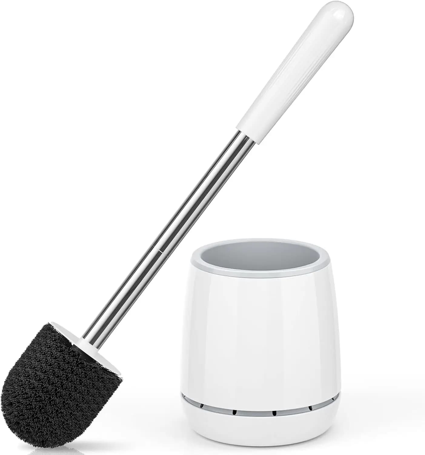 Toilet Brush, Toilet Brush and Holder with 304 Stainless Steel Handle, Space Saving Toilet Bowl Brush for Storage, Durable Brist