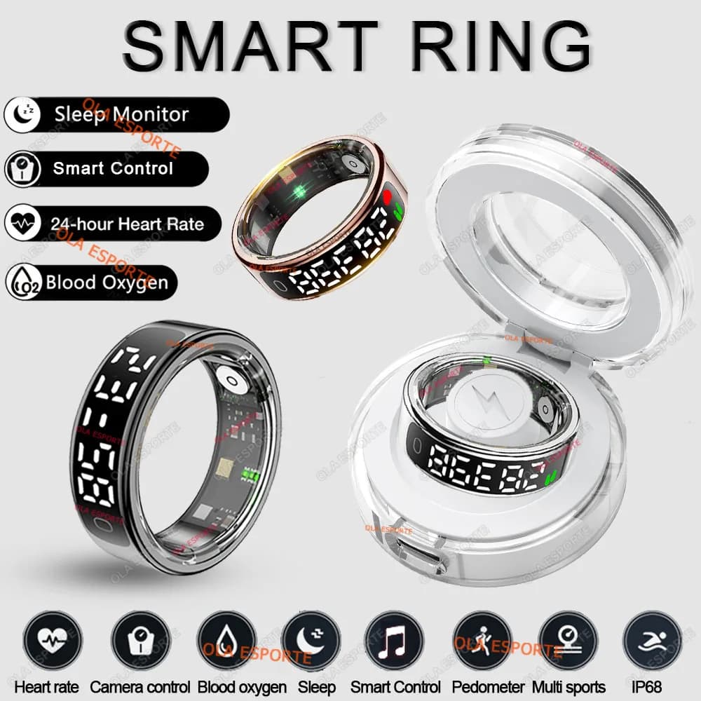 Anello intelligente R13 con schermo e touch, custodia di ricarica wireless, gestione della salute, anello impermeabile da uomo e da donna 5 ATM per sistema operativo Android