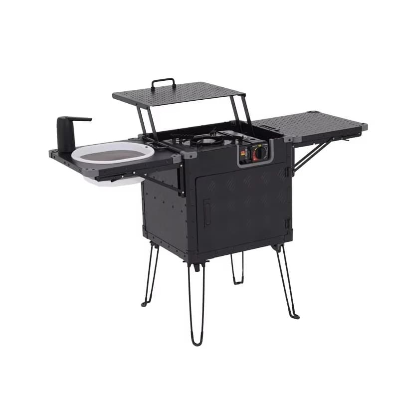Aluminum Multi-function Foldable Por Integrated Outdoor Kitchen for Camping Travel Basin Stove Water Pump