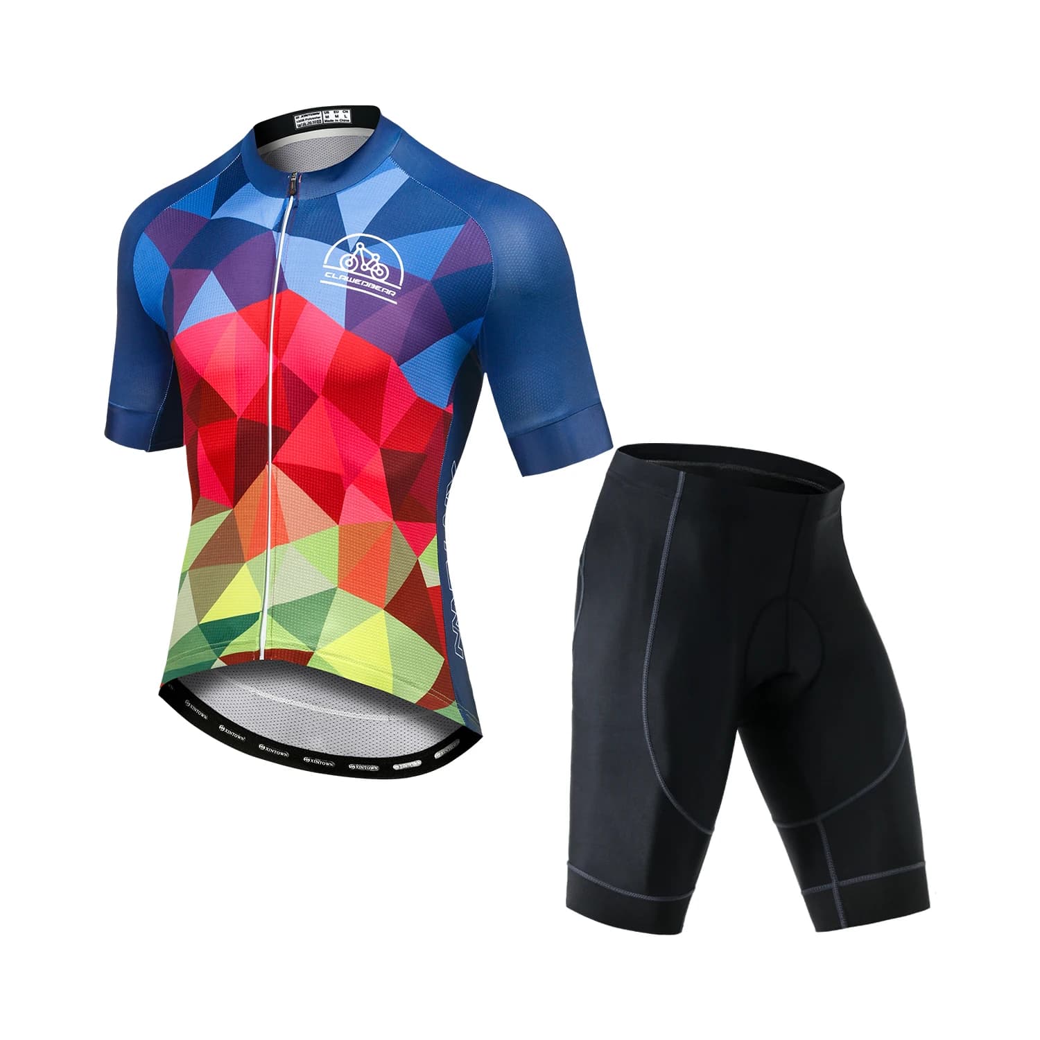 Men's short sleeve mountain bike clothing Shorts with padded cycling braces Full zip T-shirts and cycling shorts breathable quick drying