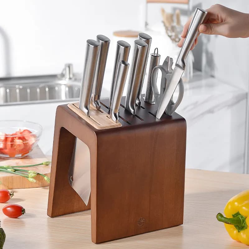 Portacoltelli in Legno Massello, Organizzatore Multifunzionale da Bancone per Coltelli da Cucina, Porta Utensili da Cucina, Salvaspazio