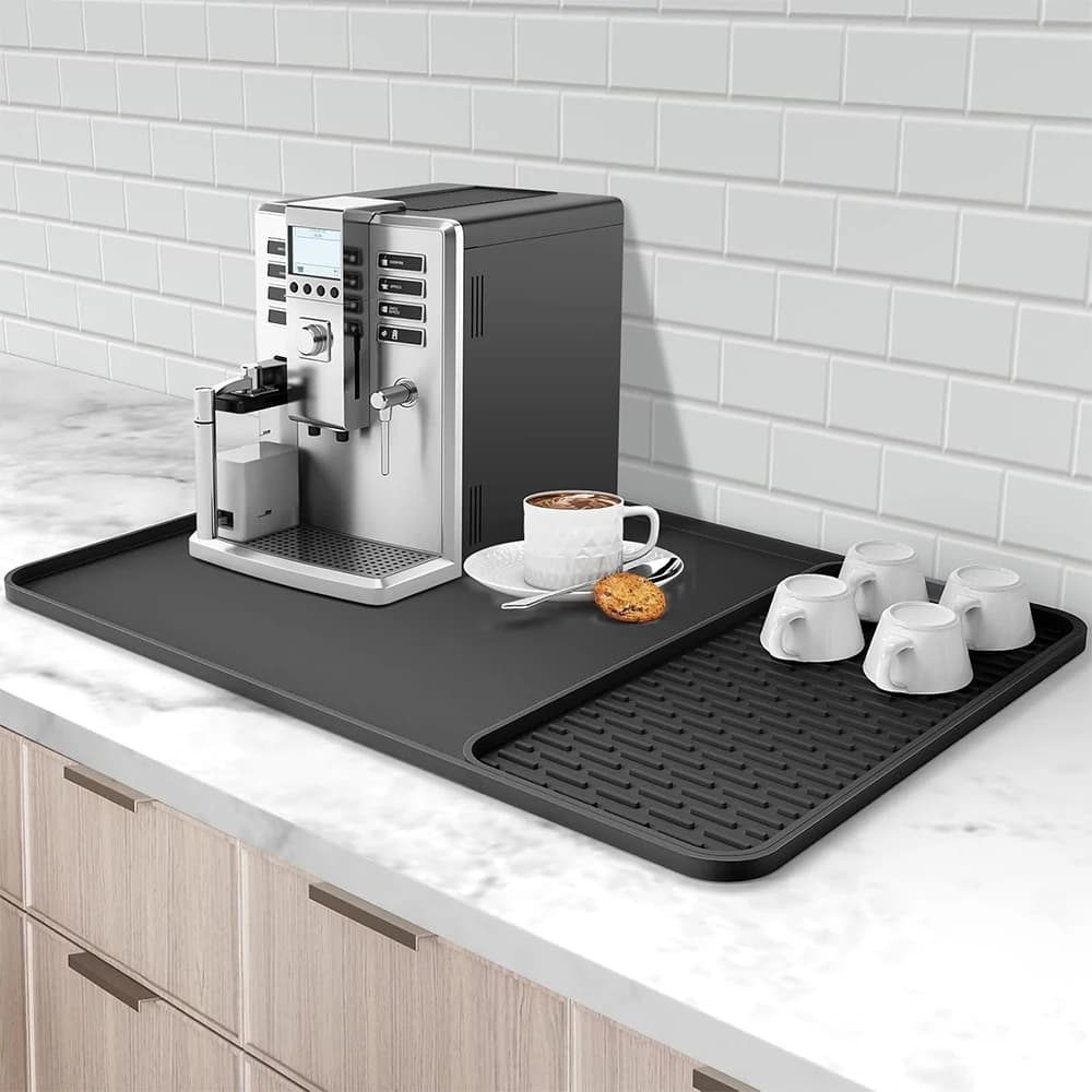 LMETJMA Tappetino in silicone per caffè, resistente al calore, con tappetino staccabile per asciugare i piatti, tappetino per macchina da caffè da cucina