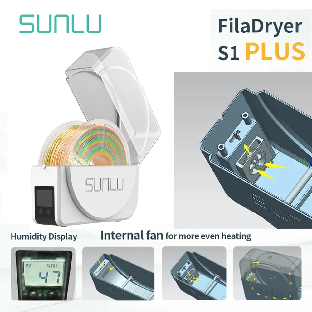 SUNLU Essiccatore per filamenti S1 Plus Ventola di circolazione incorporata Scatola per essiccatore per filamenti Scatola di immagazzinaggio per filamento stampante 3D 1,75/2,85/3,00 mm