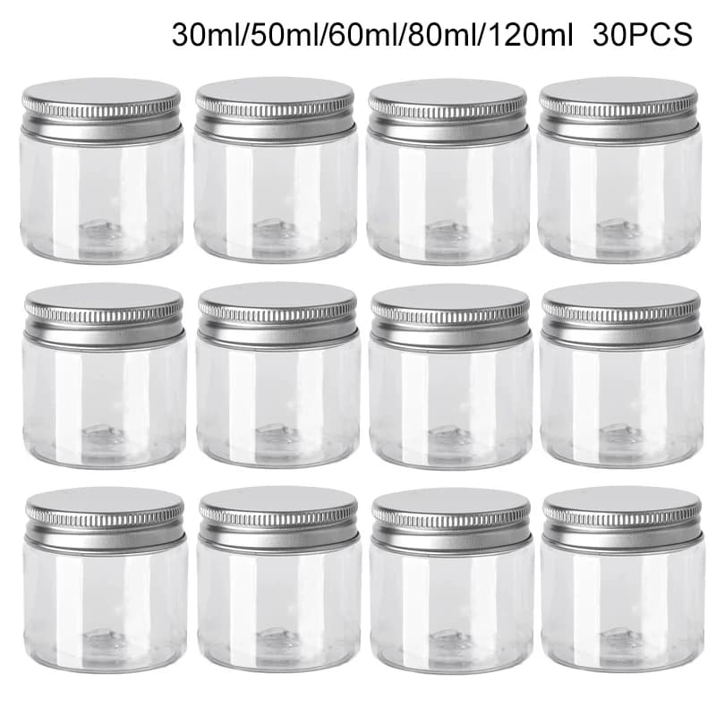 30 pz 50 ml vasetti cosmetici vuoti in plastica trasparente con coperchio contenitori per trucco per la cura della pelle crema per pillole vaso per campioni barattoli di spezie bottiglie da viaggio