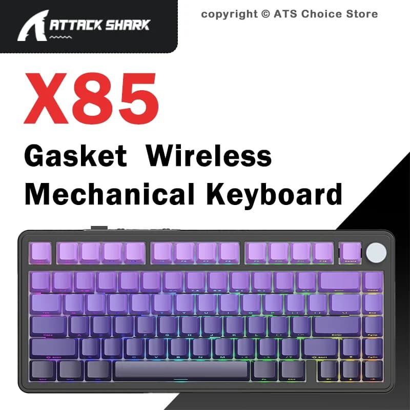 Tastiera Meccanica Wireless ATTACK SHARK X85 X85Pro Gasket 82 Tasti 75% Tri-Mode Bluetooth Cablata Hot Swap RGB con Manopola TFT per Gamer