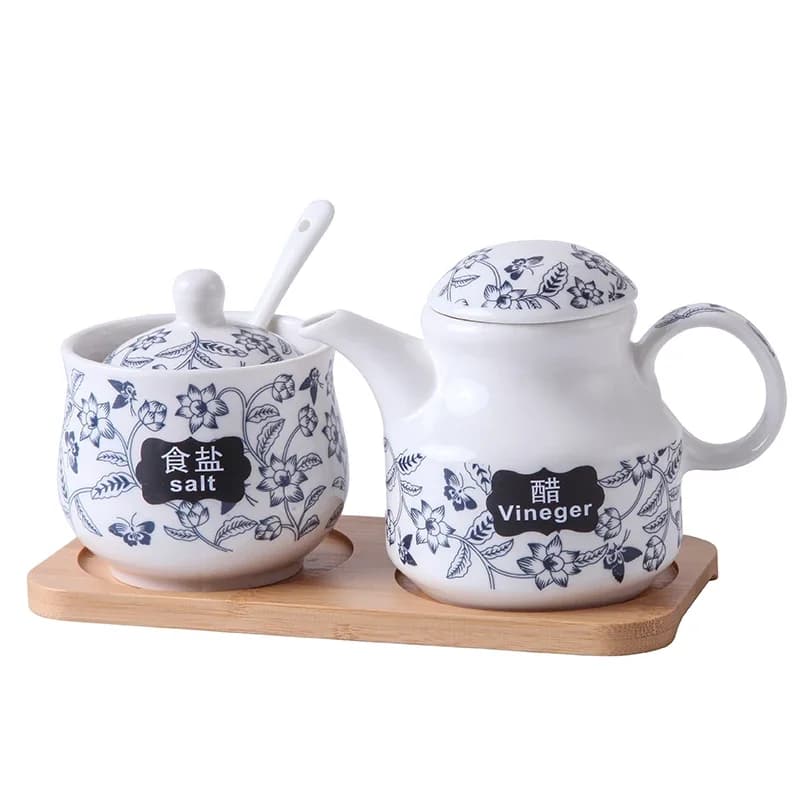 Japanese Kitchen Seasoning Ceramic Pot Soy Sauce Set Chopsticks Rack Household Salt Sugar Pepper Spice