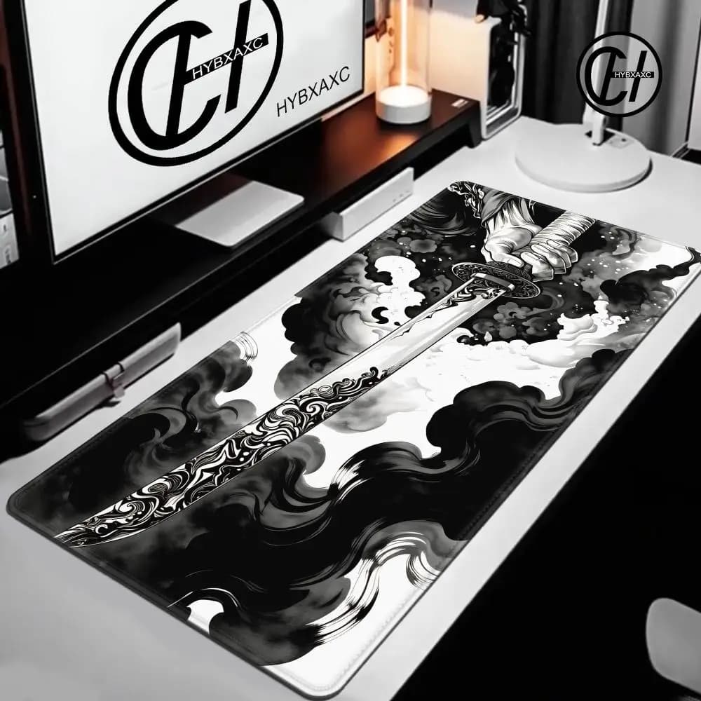 Ink Smoke Samurai Sword Mouse Pad Desk Mat with Stitched Edge Non-Slip gaming mats pc accessories keyboard desk pad mauspad