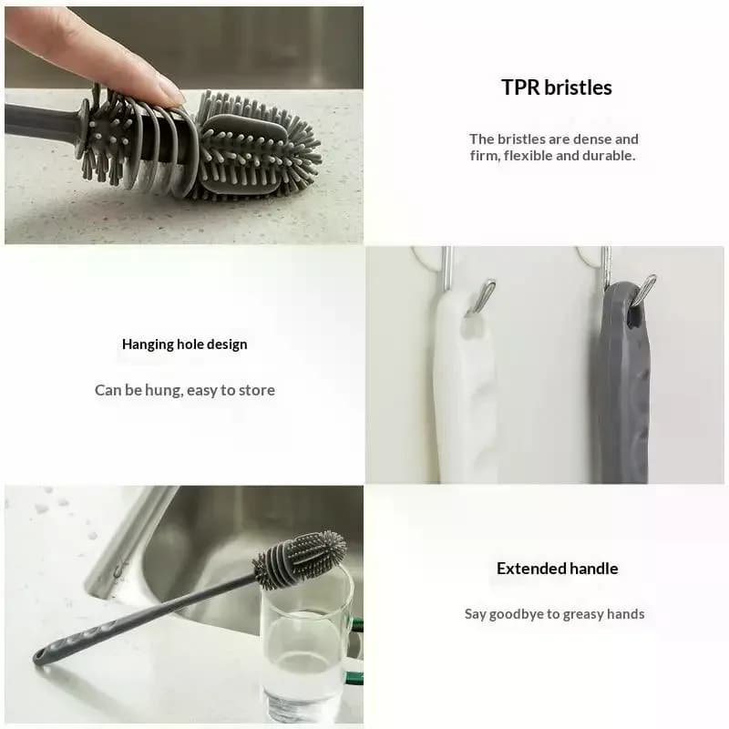 Long Handle Silicone Milk And Glass Bottle Cleaning Brush Multifunction Cup Mouth Scrubber Household Cleaning Tool