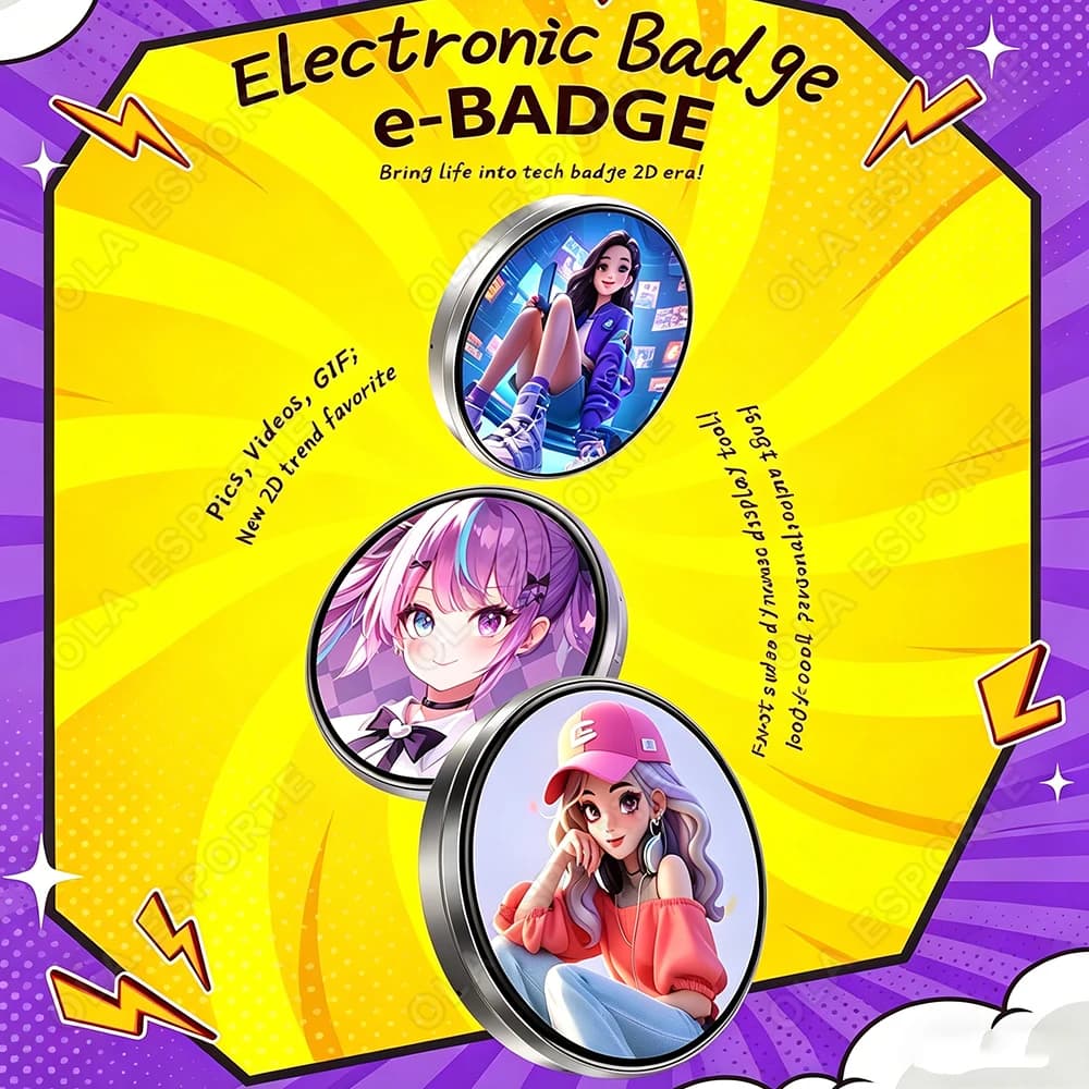 Badge LED Cyberpunk Anime con Display HD da 1,95 Pollici, Cornice Digitale per Foto, Badge Elettronico Fai-da-Te, Regalo Cartoon, Accessori per Cosplay