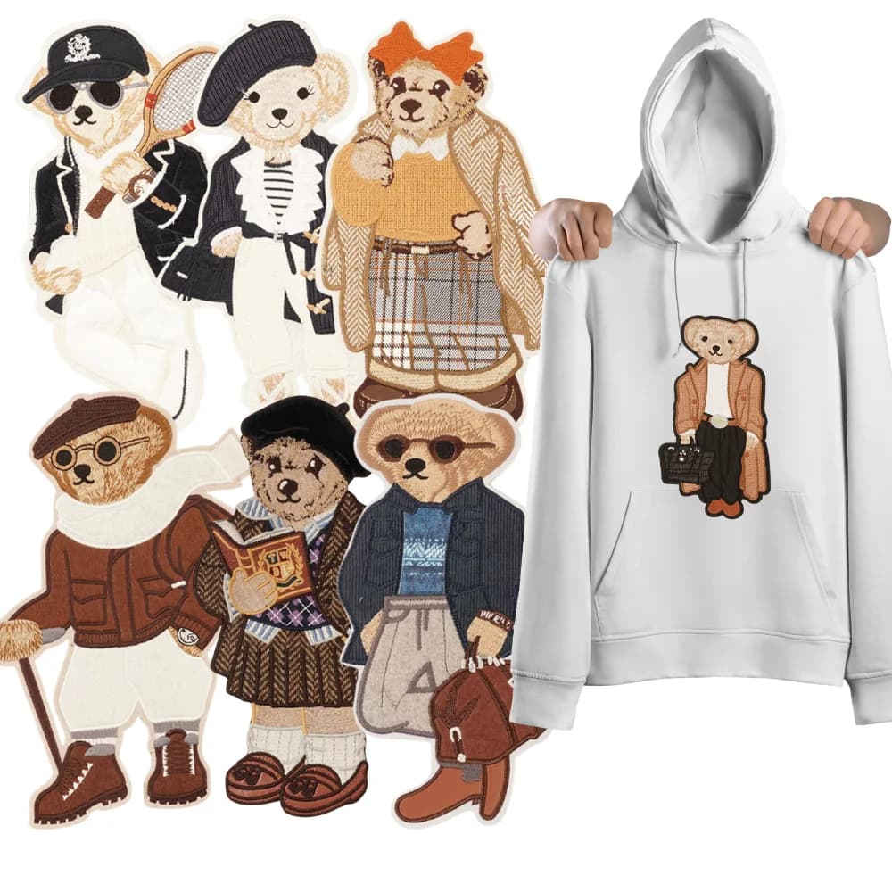Toppa Ricamata Orsetto in Cotone, Adesivo in Tessuto da Cucire Fai da Te per T-shirt, Zaino, Vestito, Borsa, Cappello, Toppe da Cucire, Accessori per Riparazione Abbigliamento