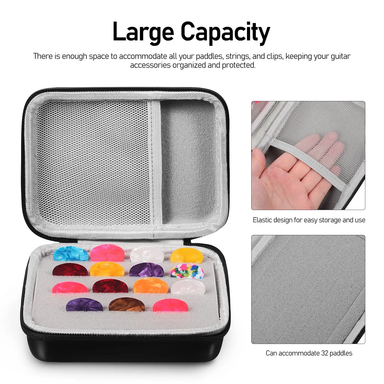 Scatola Porta Plettri per Chitarra, Custodia Organizer Portatile con Protezione in Schiuma per Chitarristi Acustici ed Elettrici, Kit Accessori