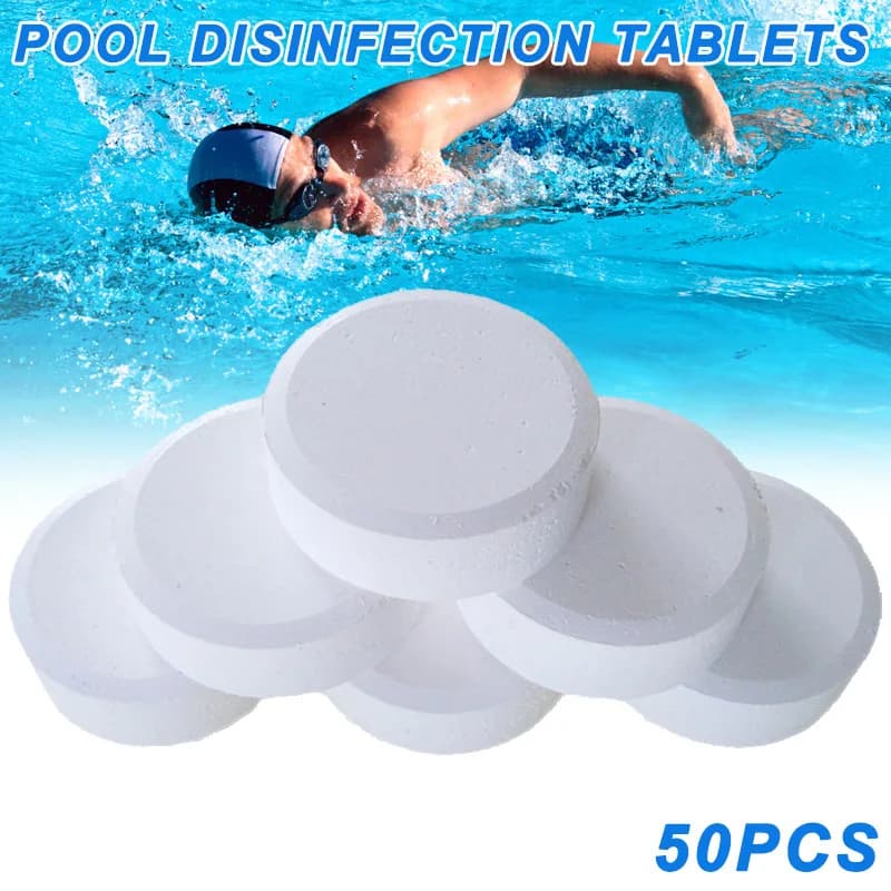 50 Pastiglie per Pulizia Piscina, Compresse di Cloro Multifunzione per Disinfezione Istantanea di Piscine, Vasche e Spa