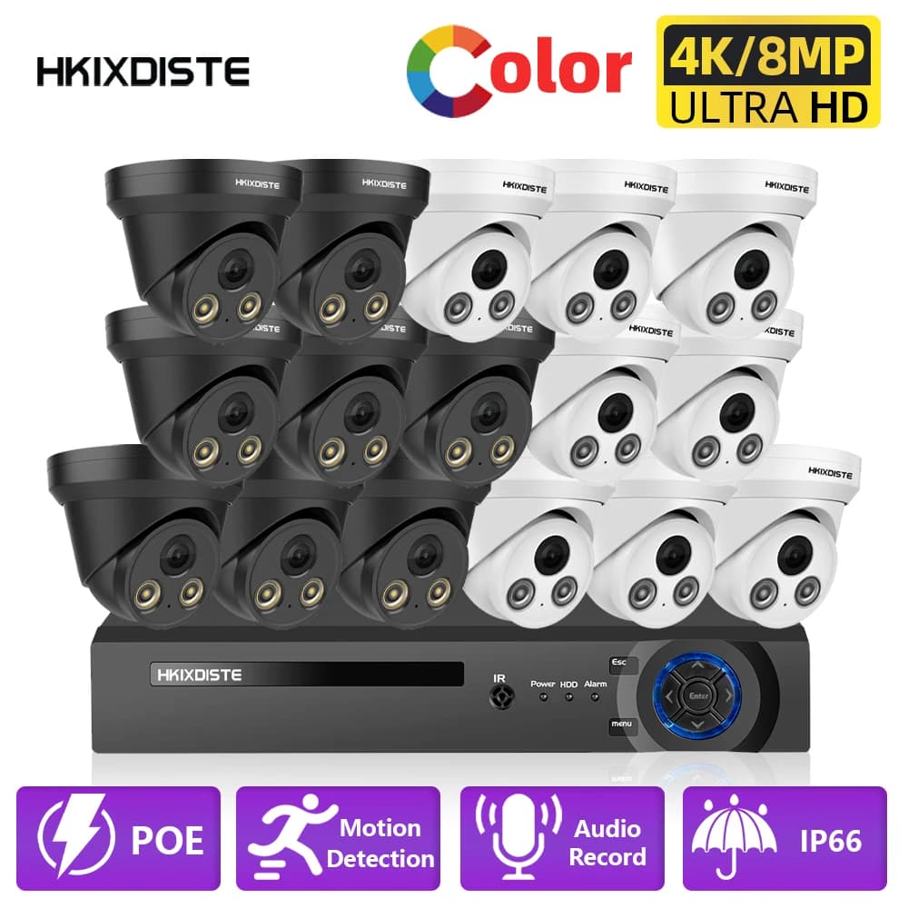 Sistema di telecamere di sicurezza CCTV H.265 16CH 4K POE NVR Kit Dome Audio Record 8CH 8MP IP66 Set di telecamere Ip Survrillance Video impermeabili