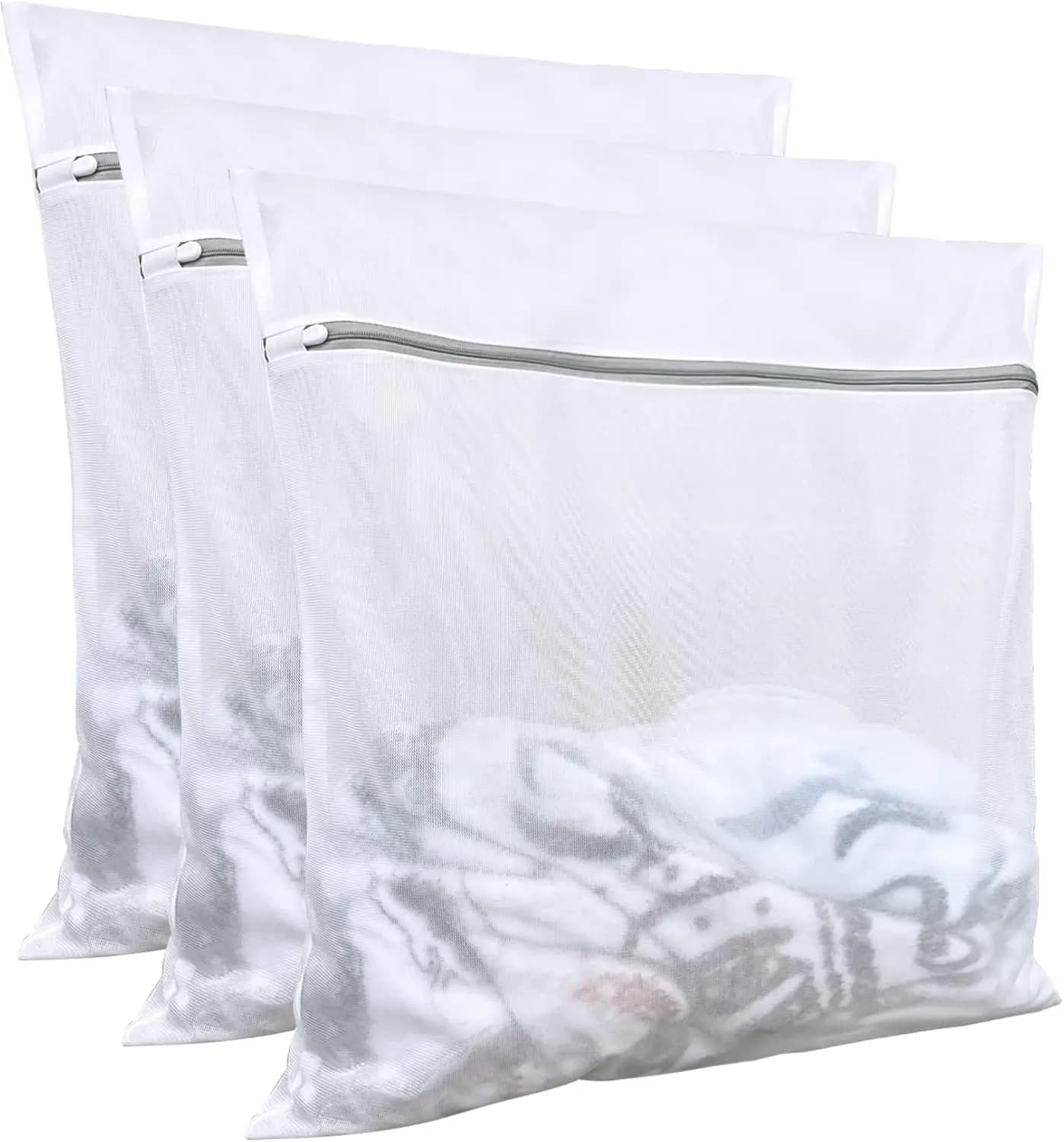 Set di 3 Grandi Sacchetti a Rete per Bucato Delicato, Sacchetti per Lavaggio Lingerie 24x24 Pollici