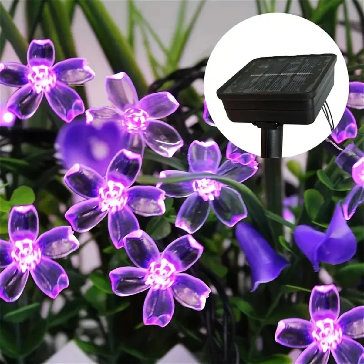 5/6.5/7/12M Purple Flower Solar String Lights Fairy LED Lights Outdoor Lighting String Decorative For Home Garden Decoration