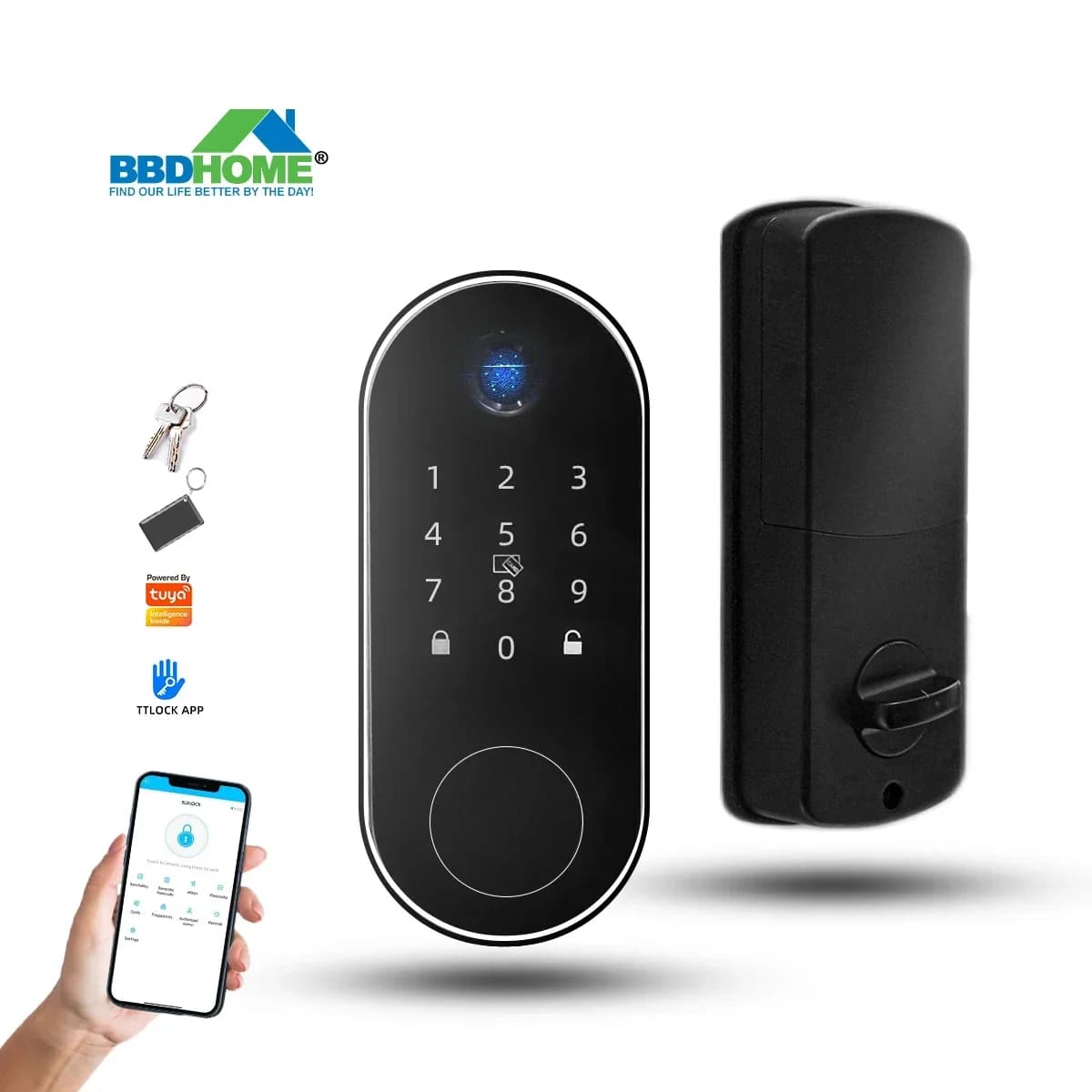 BBDHOME Serrature intelligenti digitali con scheda IC touch screen con chiave meccanica per serratura intelligente di sicurezza per hotel Tuya