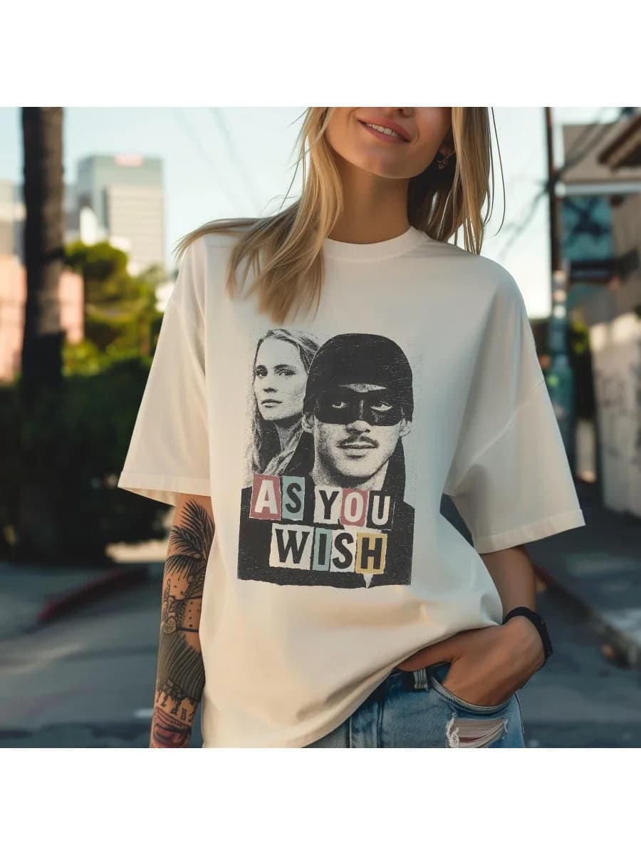 Princess Bride T-shirt: Punk Westerly "As You Wish" Pattern T-shirt Summer New Casual Unisex Casual Fashion Y2K T-shirt