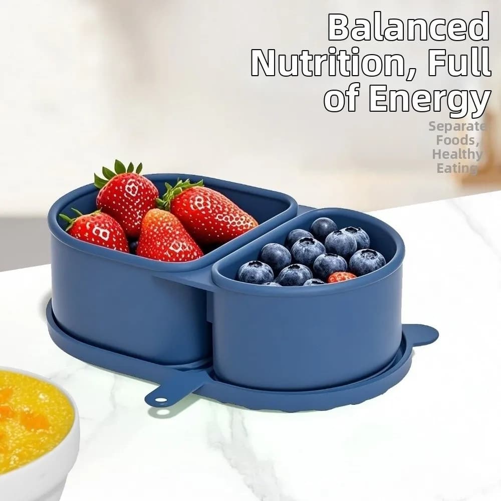 Scatola da pranzo in silicone per uso alimentare Contenitore per la preparazione dei pasti a doppio scomparto a prova di perdite Scatola per la conservazione della freschezza divisa riutilizzabile in tinta unita