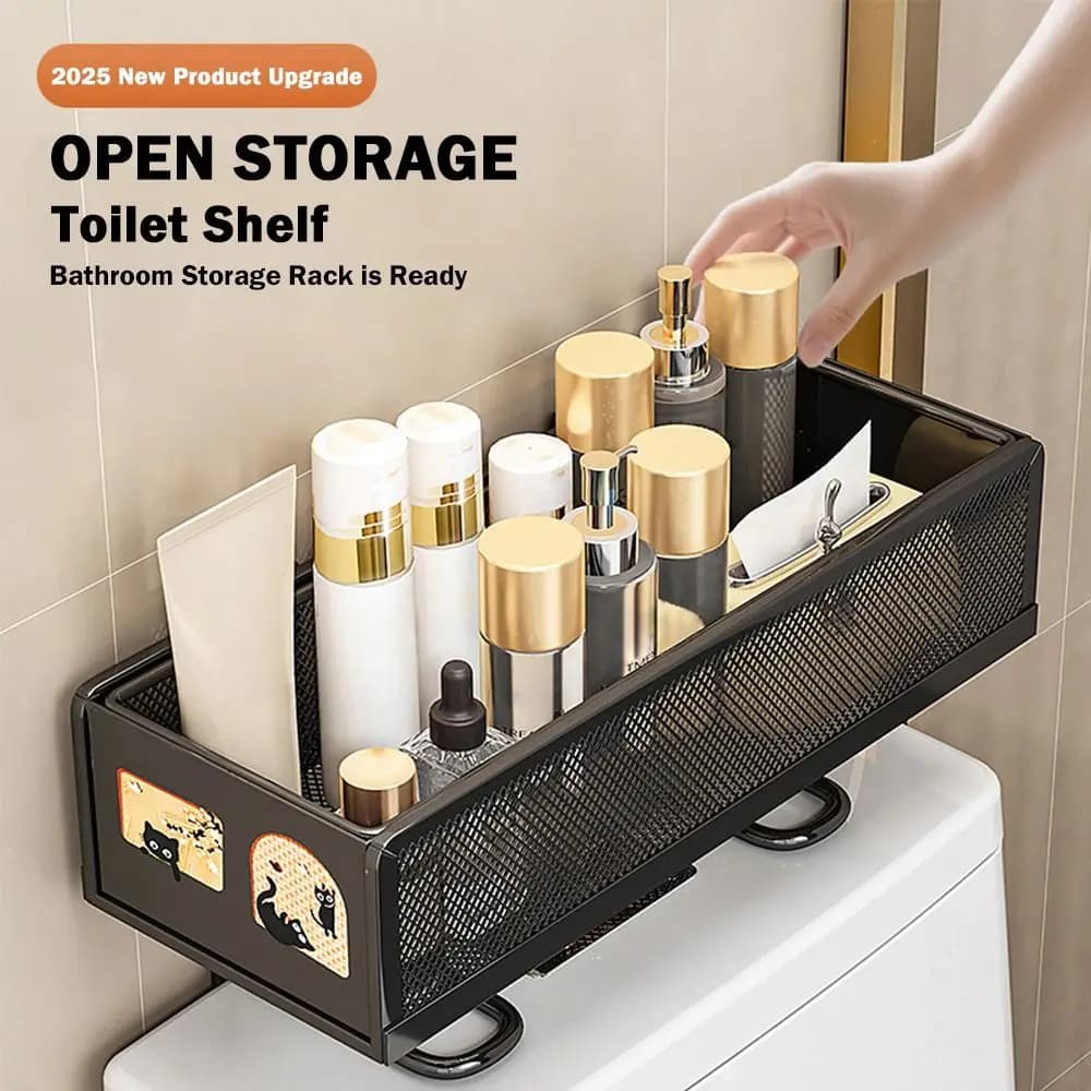 Mensole Portaoggetti per WC a 1 livello Porta carta senza foratura sopra lo scaffale per WC Organizzatore per bagno in ferro Bagno