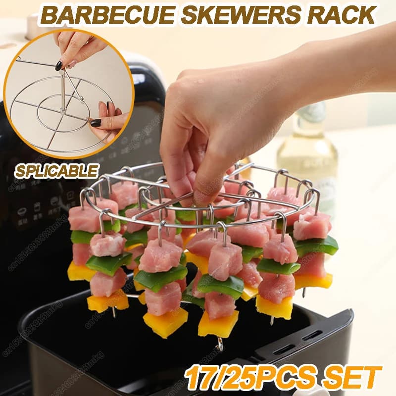 17/25PCS Air Grill Rack Grill Stainless Steel Grill Grill Spiedini Barbecue Outdoor Use Vertical Shelve Oven Barbecue Spiedino