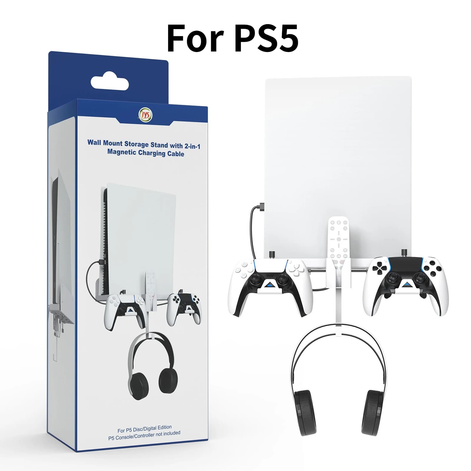 Supporto da Parete per PS5 Compatibile con Set di Cavi di Ricarica per Controller, Accessori per Videogiochi