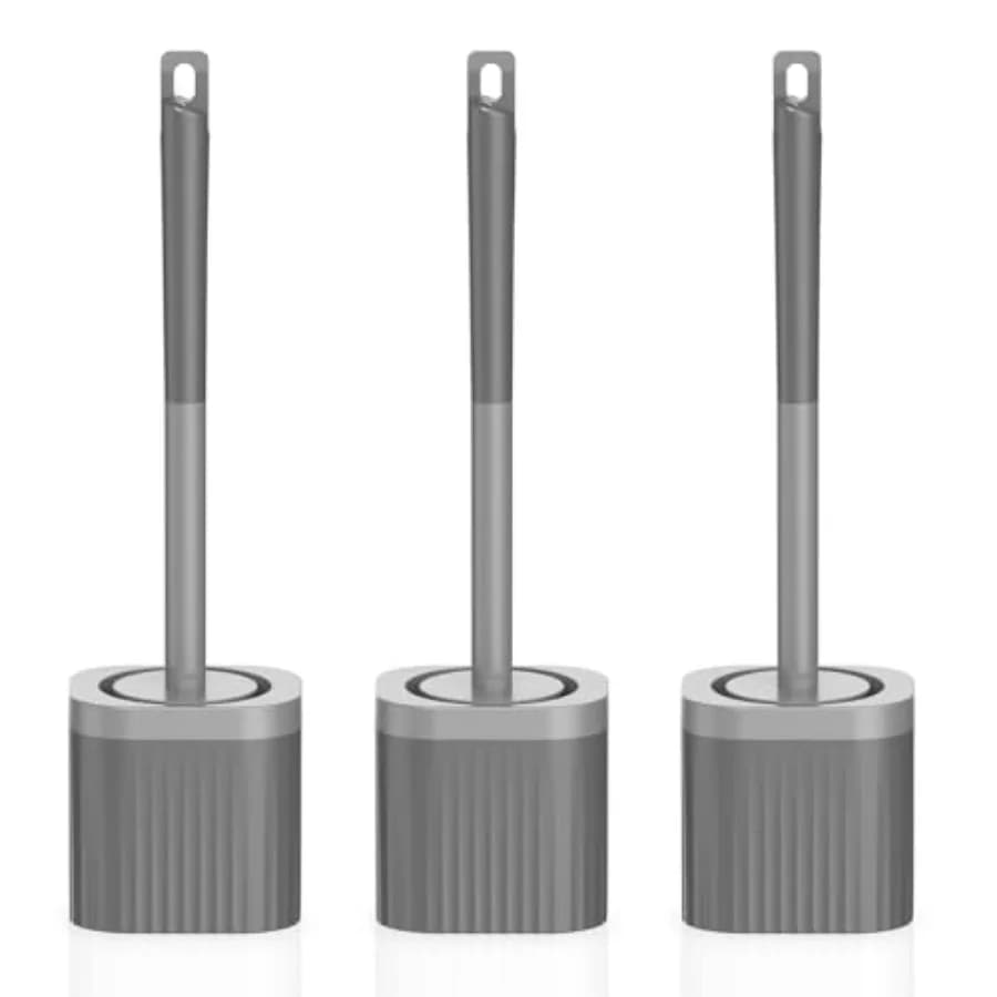 Set di 3 Spazzole per WC con Supporto, Set Compatto con Setole in Nylon, Spazzole Nascoste per Bagno