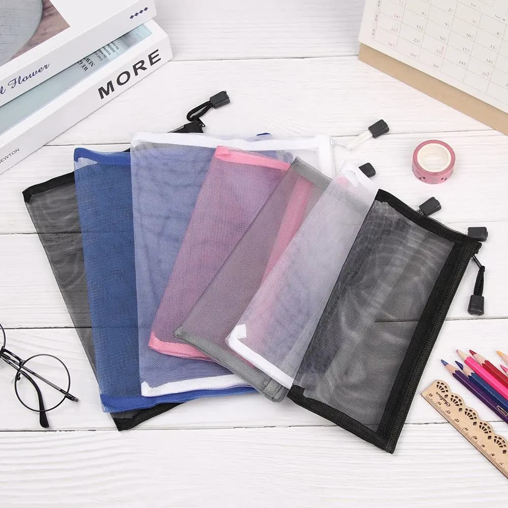 Astuccio Trasparente in Rete di Nylon con Cerniera per Cosmetici, Monete e Cancelleria - 1 Pezzo