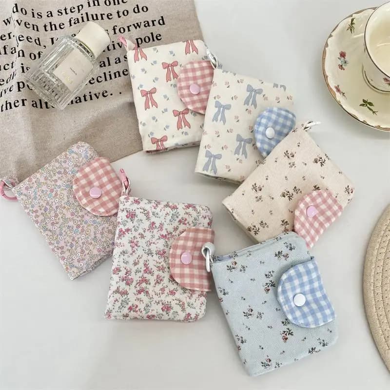 (BBQ4)1Pcs Flower Bowknot Small Wallet Creative Cloth Coin Purse Multi-functional Women's Card Bag Storage Bag