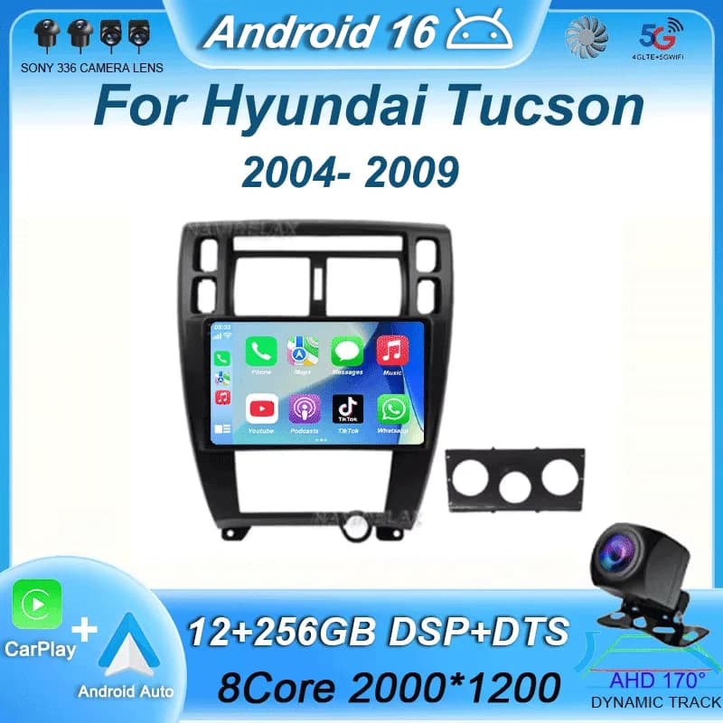 Autoradio Android 16 per Hyundai Tucson 2004-2009, Lettore Multimediale Stereo Video con Navigatore GPS e Carplay Auto